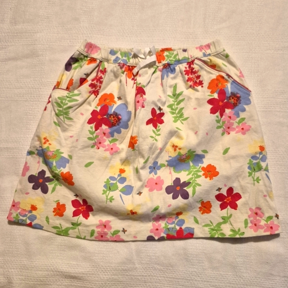 Hanna Andersson girls size 130 or 8 off white floral skirt with pockets, VGUC